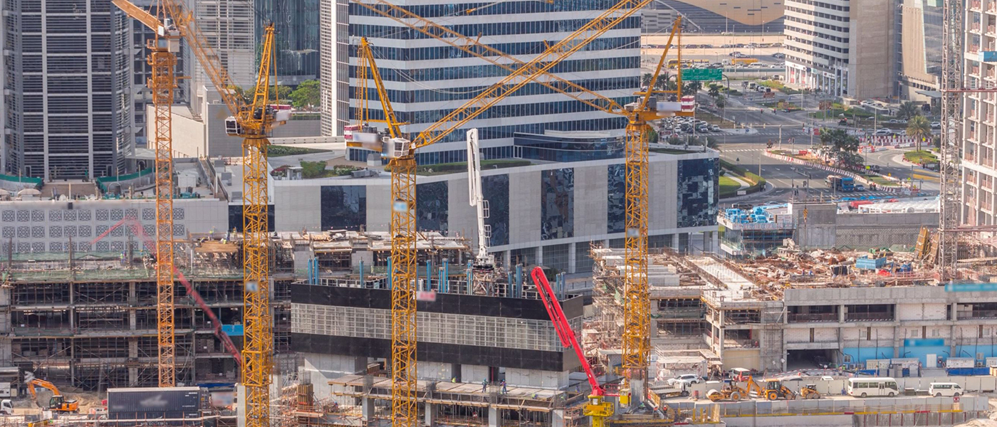 Yellow cranes on a construction site